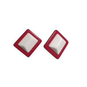 Retro Square Red White Clip-On Earrings Vintage Jewelry Fashion Granny Core Gift